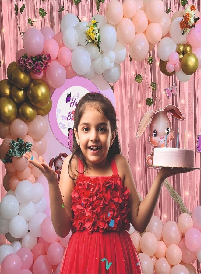 YOURS DECOR مجموعة زينة بالونات حفلات أعياد الميلاد من يورز ديكور، بتصميم أرنب وفراشة، باللونين الوردي والذهبي، 67 قطعة - Image 5
